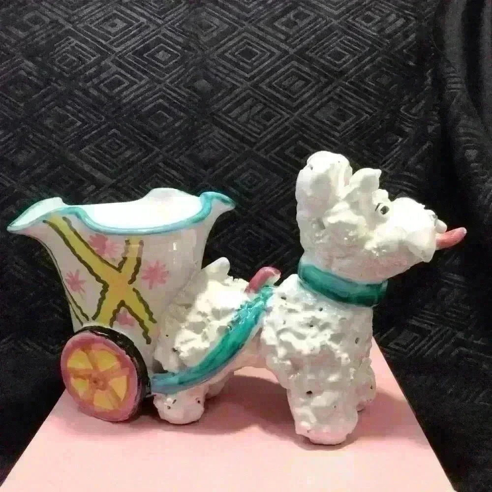 MCM Vintage Poodle Cart Planter Ceramic Made In Italy - Picture 3 of 15